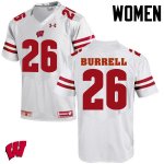 Women's Wisconsin Badgers NCAA #26 Eric Burrell White Authentic Under Armour Stitched College Football Jersey BO31B70TE